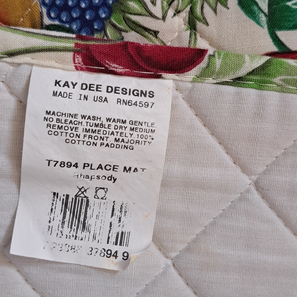 VTG KAY DEE RHAPSODY quilted fruit orchard placements napkins farmhouse USA - Picture 9 of 9
